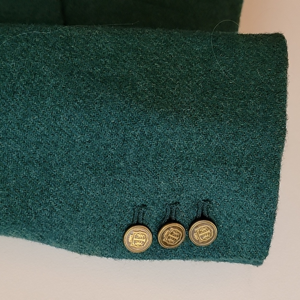 Talbots Dark Green Wool Jacket with Brown Faux Fur Collar - Picture 2 of 7
